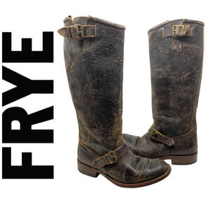 Frye Veronica Slouch Boot Chocolate Tobacco Finish Distressed Leather Sz 6